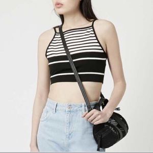 Topshop Engineered Striped Crop Top 90s Style Soft Jersey Fabric Black and White